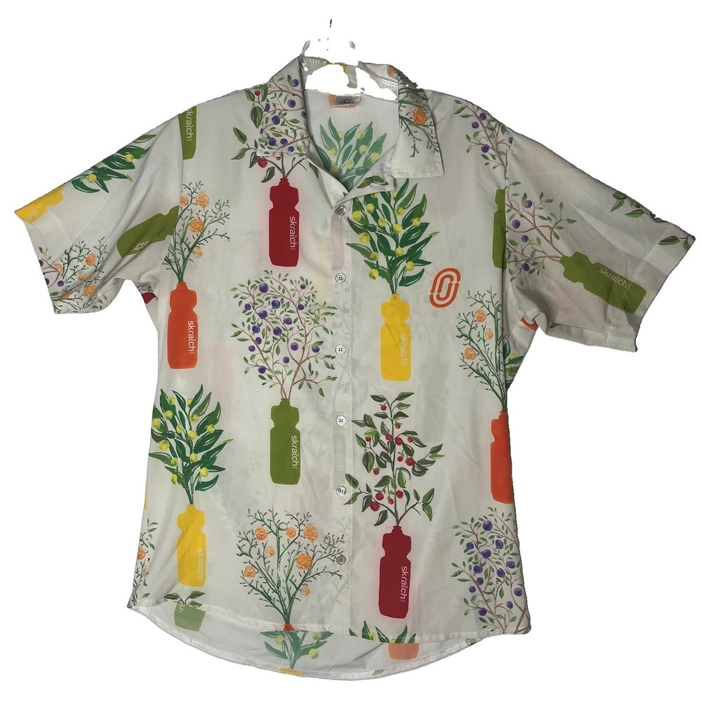 OSTROY X SKRATCH LABS Fruit Tree Water Bottle Resort Shirt Men's S Pocket